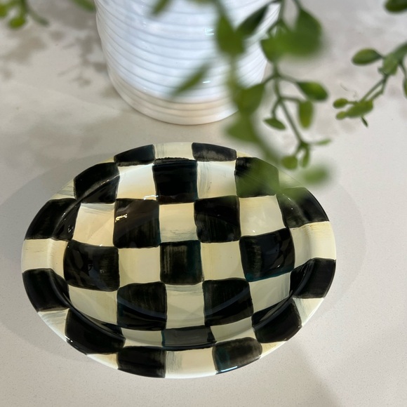 MacKenzie-Childs Black and Cream Checkered Small Ceramic Dish - Picture 2 of 4